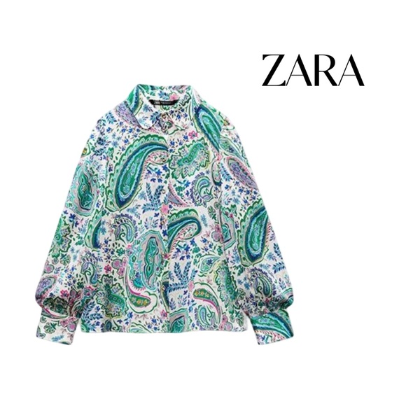 Zara Green Multicolored Paisley Blouse Sz S EUC - Picture 1 of 8